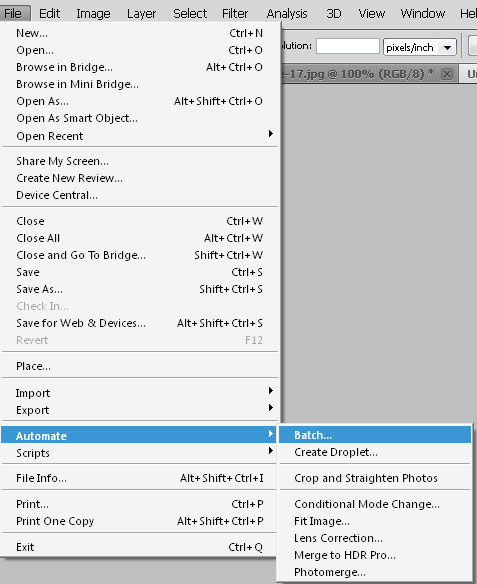 File->Automate->Batch